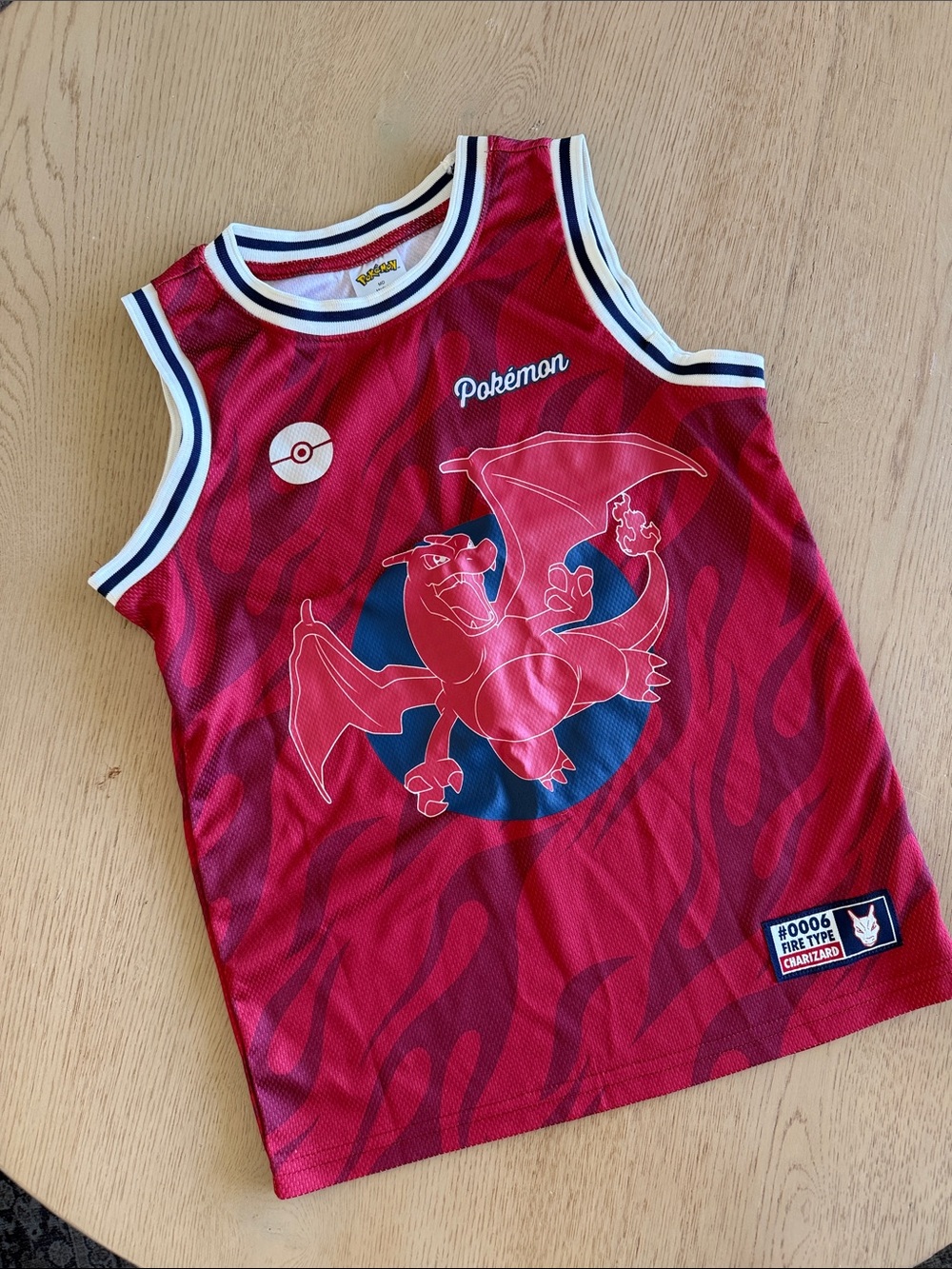 POKEMON- Boys Red Charizard Basketball Jersey medium
